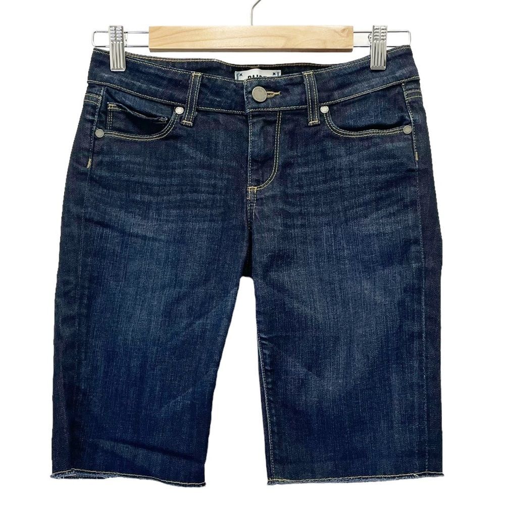 Paige Denim Bermuda Shorts in Warner Long Jean Shorts Dark Wash Size 24 | 00